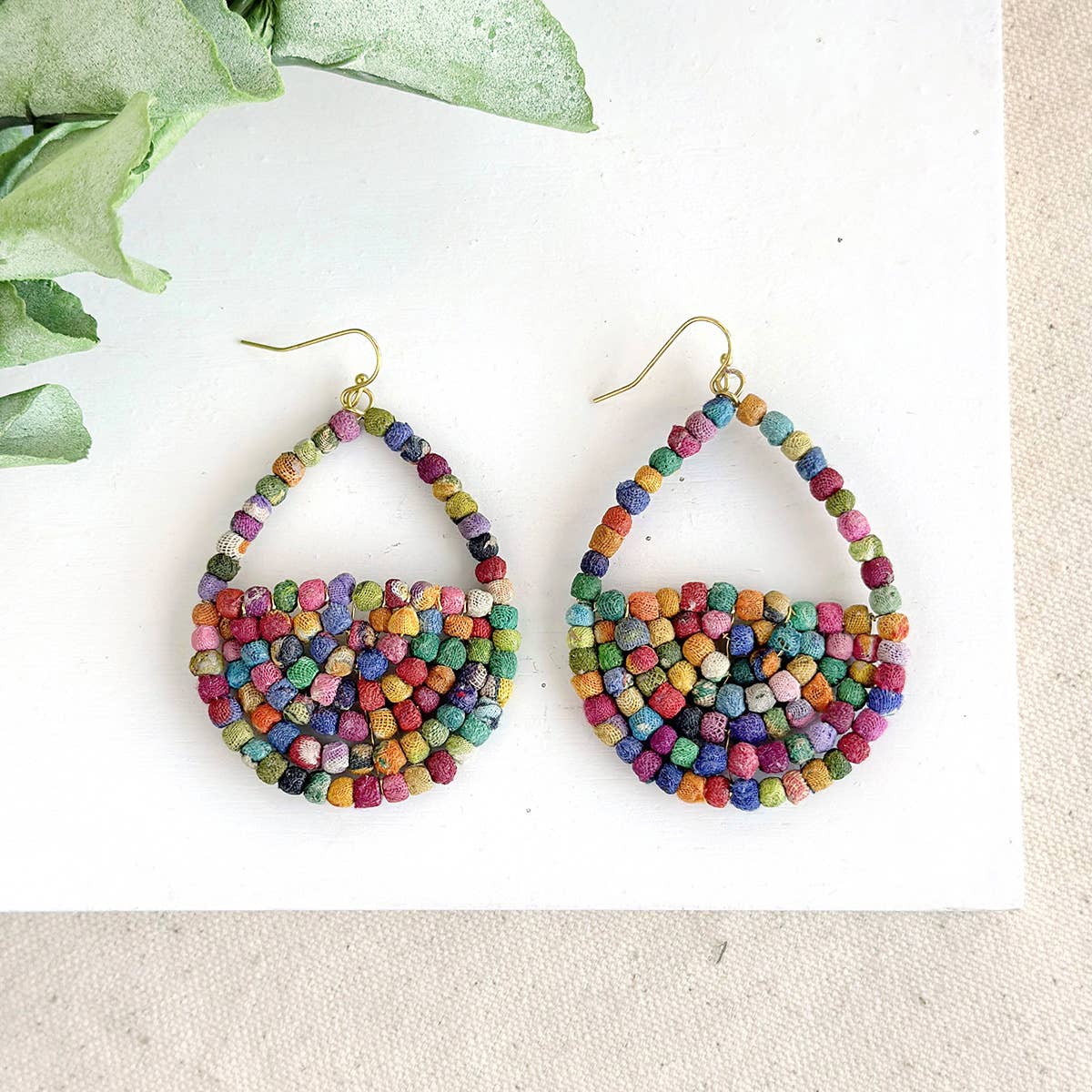 World Finds Kantha Milieu Filled Teardrop Earrings