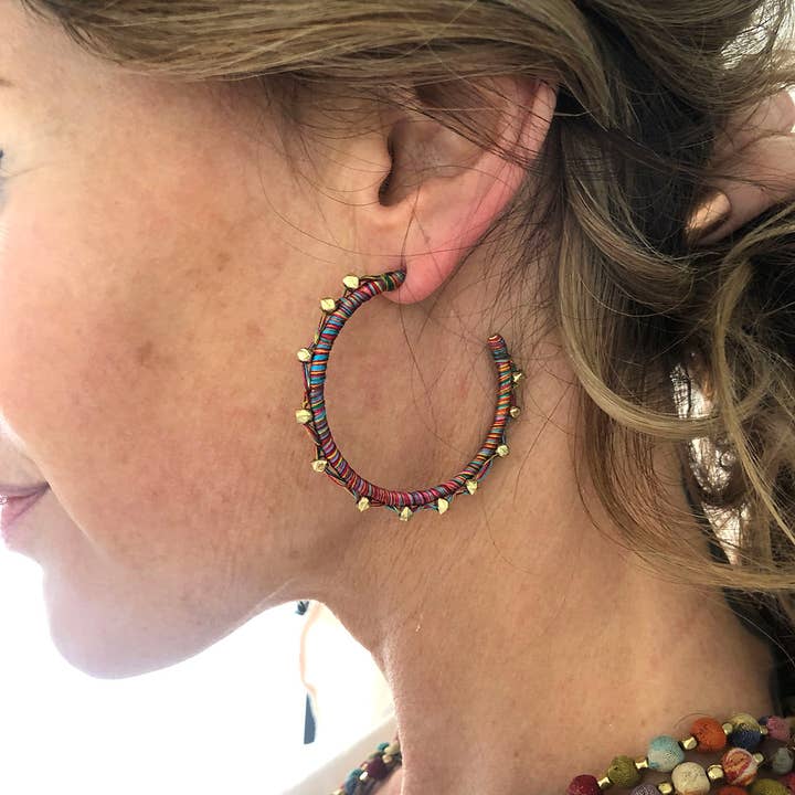 World Finds Earrings World Finds Raja Threaded Ball Hoop Earring 86692318 World Finds Raja Threaded Ball Hoop Earring