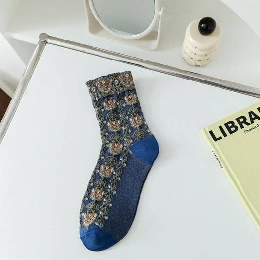 Funkyrel Limited Socks Embossed Vintage Floral Mid-Calf Sock - Multiple Colors 21924318 Embossed Vintage Floral Mid-Calf Sock - Multiple Colors