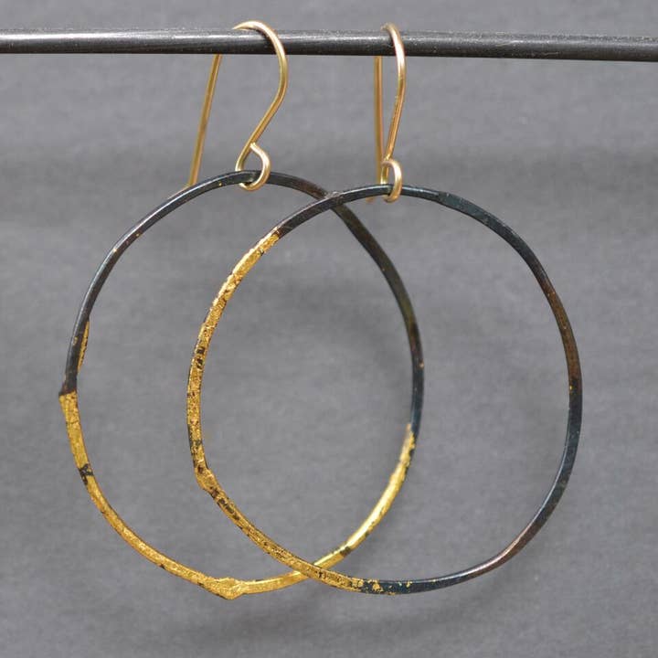 Metamorphosis Metals Earrings Metamorphosis Metals Large Steel and Gold Hoops 68369630 Metamorphosis Metals Large Steel and Gold Hoops