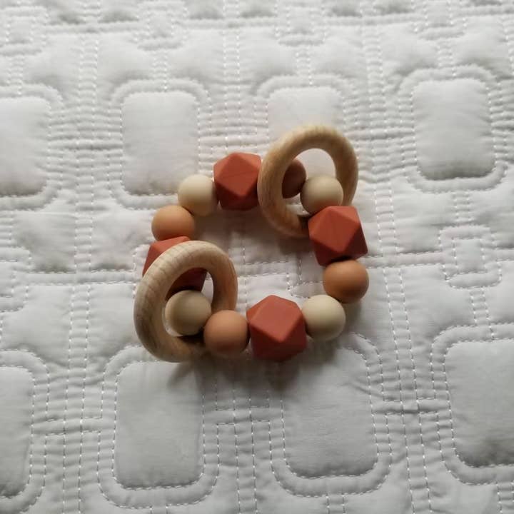 Grasping Wooden Ring Silicone Teether - Multiple Colors