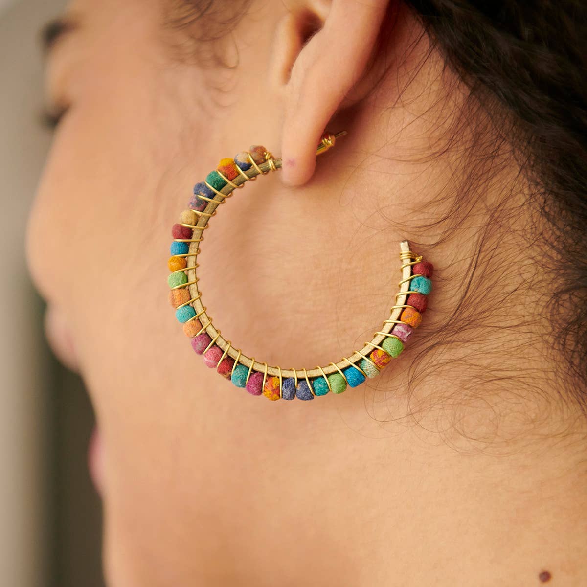 World Finds Kantha Milieu Classic Hoop Earrings