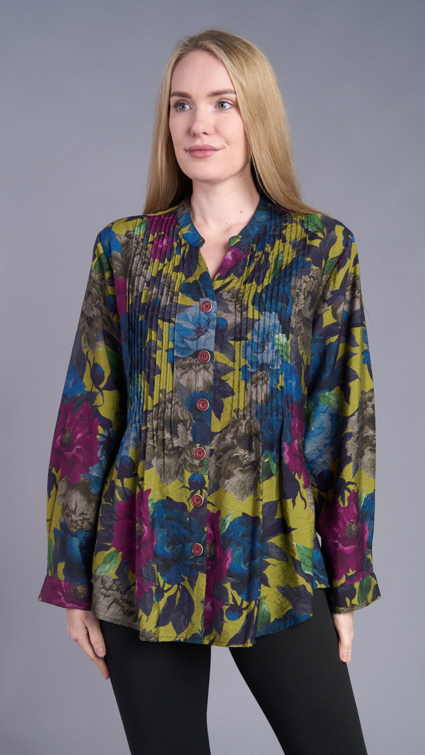 Shana Apparel Pintuck Floral Blouse
