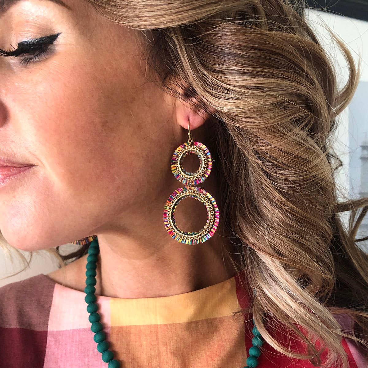 World Finds Raja Rainbow Double Hoop Earrings