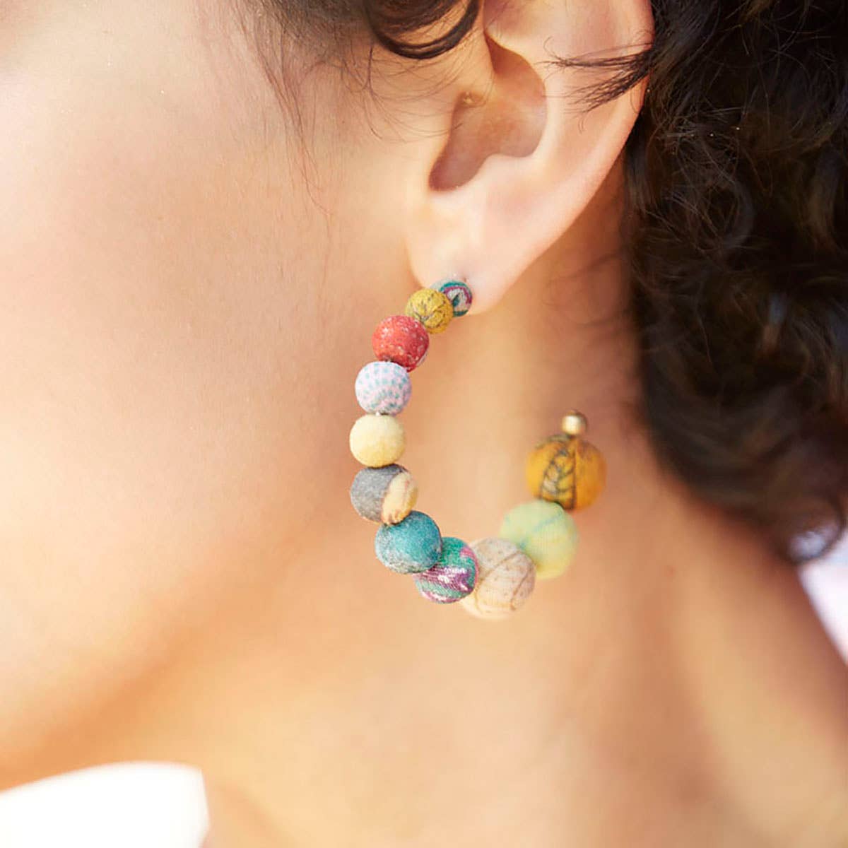 World Finds Kantha Conch Hoop Earrings