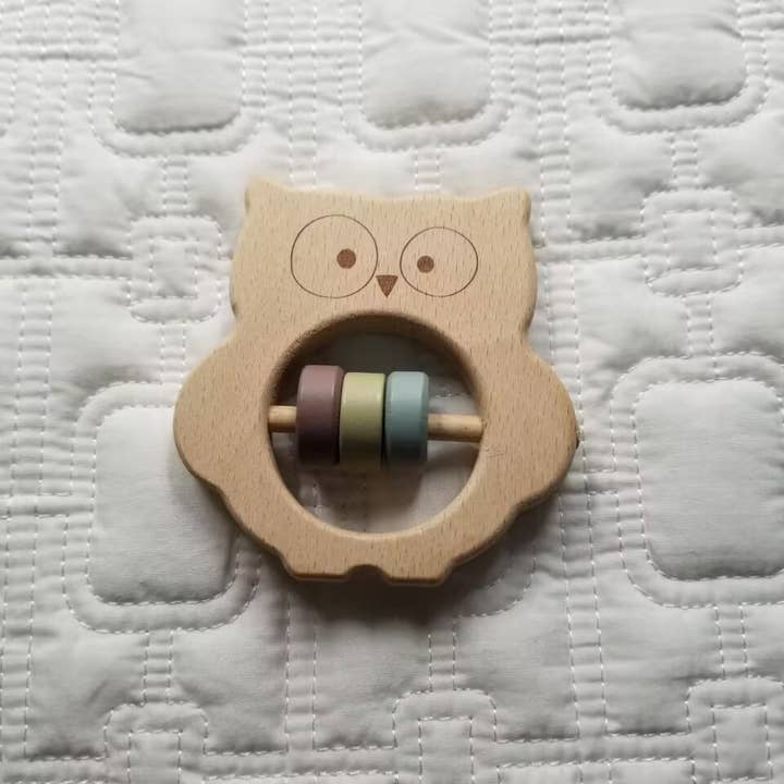 Wood Owl Teething Rattle