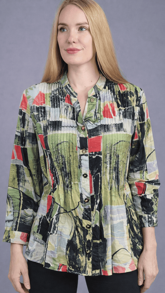 Shana Apparel Blouses Shana Apparel Pintuck Blouse - Multiple Prints 16743134 Shana Apparel Pintuck Blouse - Multiple Prints