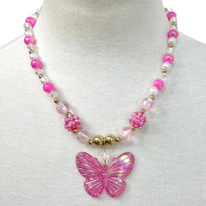 Pink Poppy Butterfly Necklace