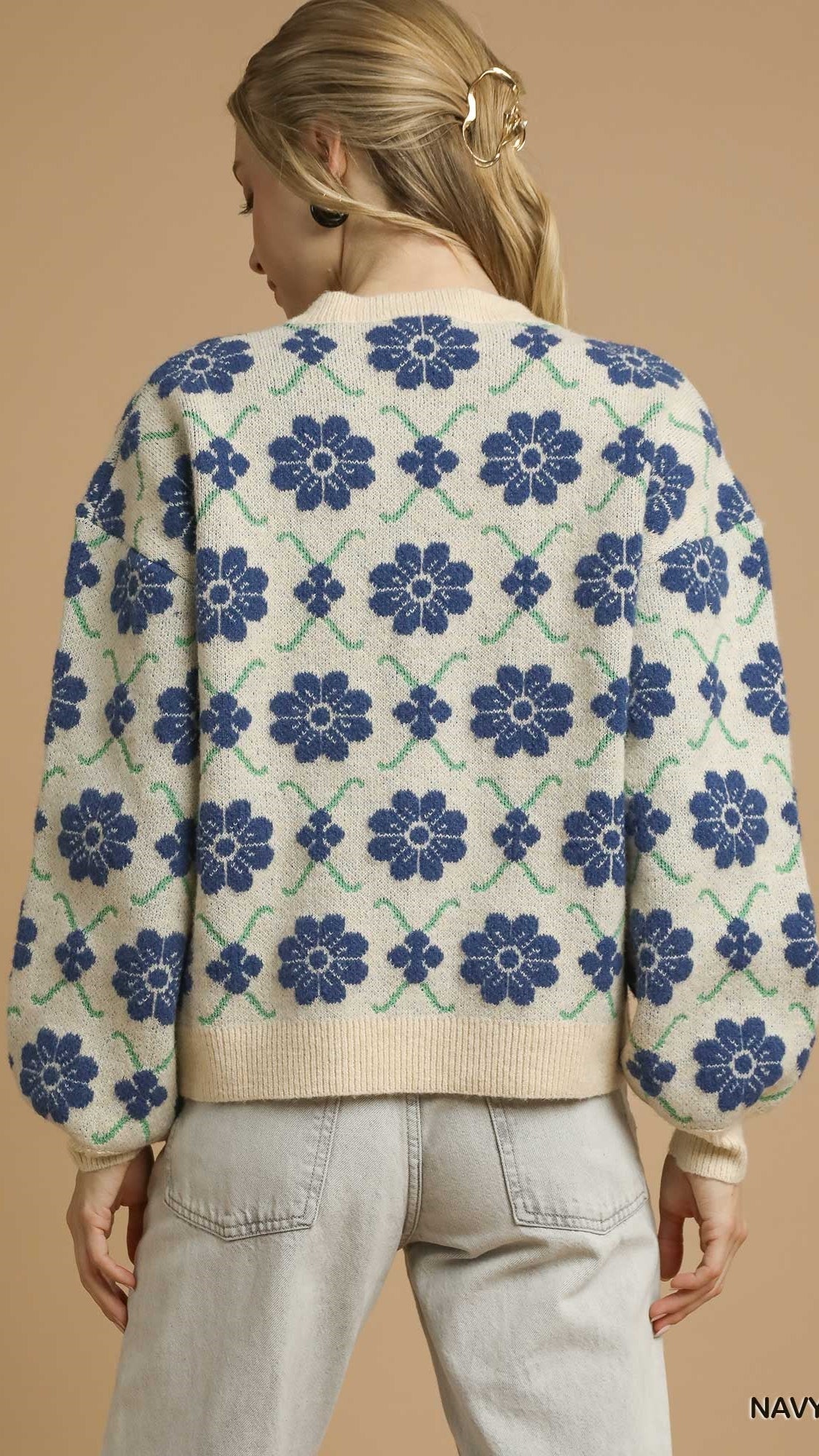 Umgee Retro Floral Knit Sweater