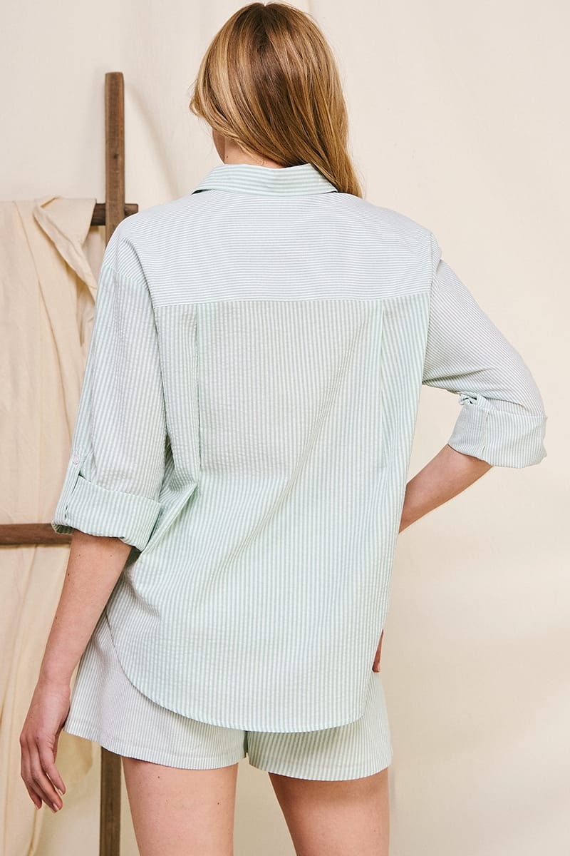 Allie Rose Tops Allie Rose Twin Stripe Button Up Shirt Allie Rose Twin Stripe Button Up Shirt