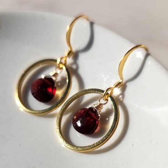 Edgy Petal Earrings Edgy Petal Garnet Inside Gold Circle Earrings 64674270 Edgy Petal Garnet Inside Gold Circle Earrings