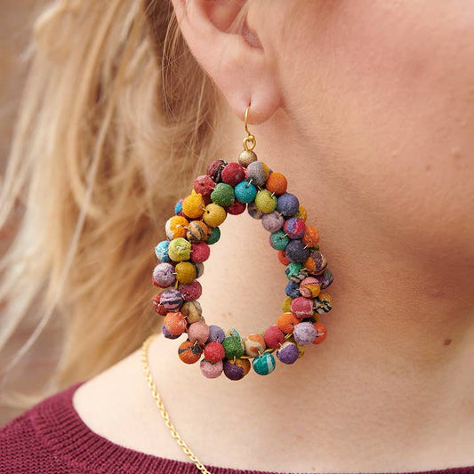 World Finds Earrings World Finds Kantha Sculptural Teardrop Earrings 16765918 World Finds Kantha Sculptural Teardrop Earrings