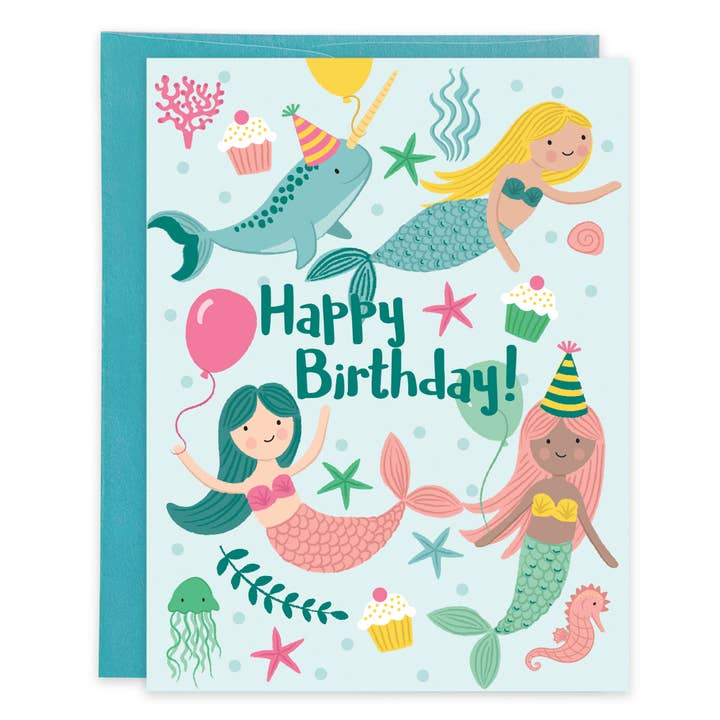 Gina B Designs Mermaids & Balloons Kids Birthday Card