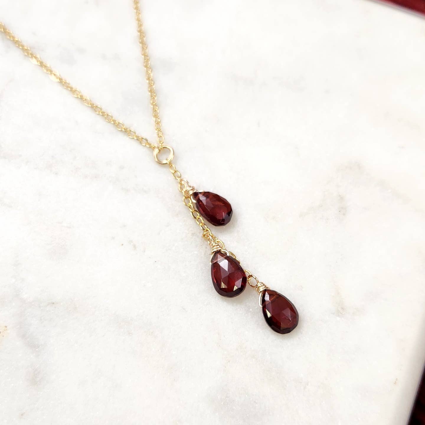 Edgy Petal Necklaces Edgy Petal Triple Garnet Gold Chain Necklace 78428894 Edgy Petal Triple Garnet Gold Chain Necklace