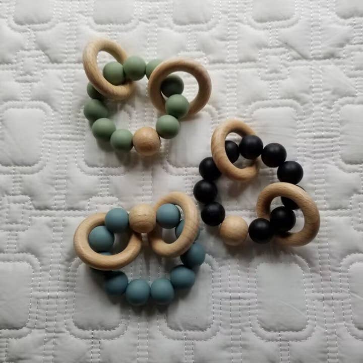 Silicone Beach Wood Bracelet Rattle Teether - Multiple Colors