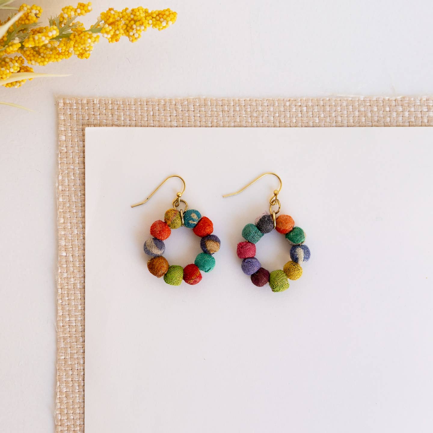 World Finds Earrings World Finds Kantha Classic Petite Hoop Earrings 08498142 World Finds Kantha Classic Petite Hoop Earrings