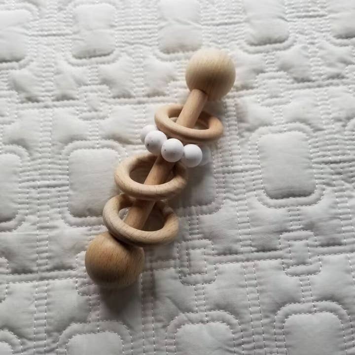 Silicone Wood Teething Rattle Toys - Multiple Colors