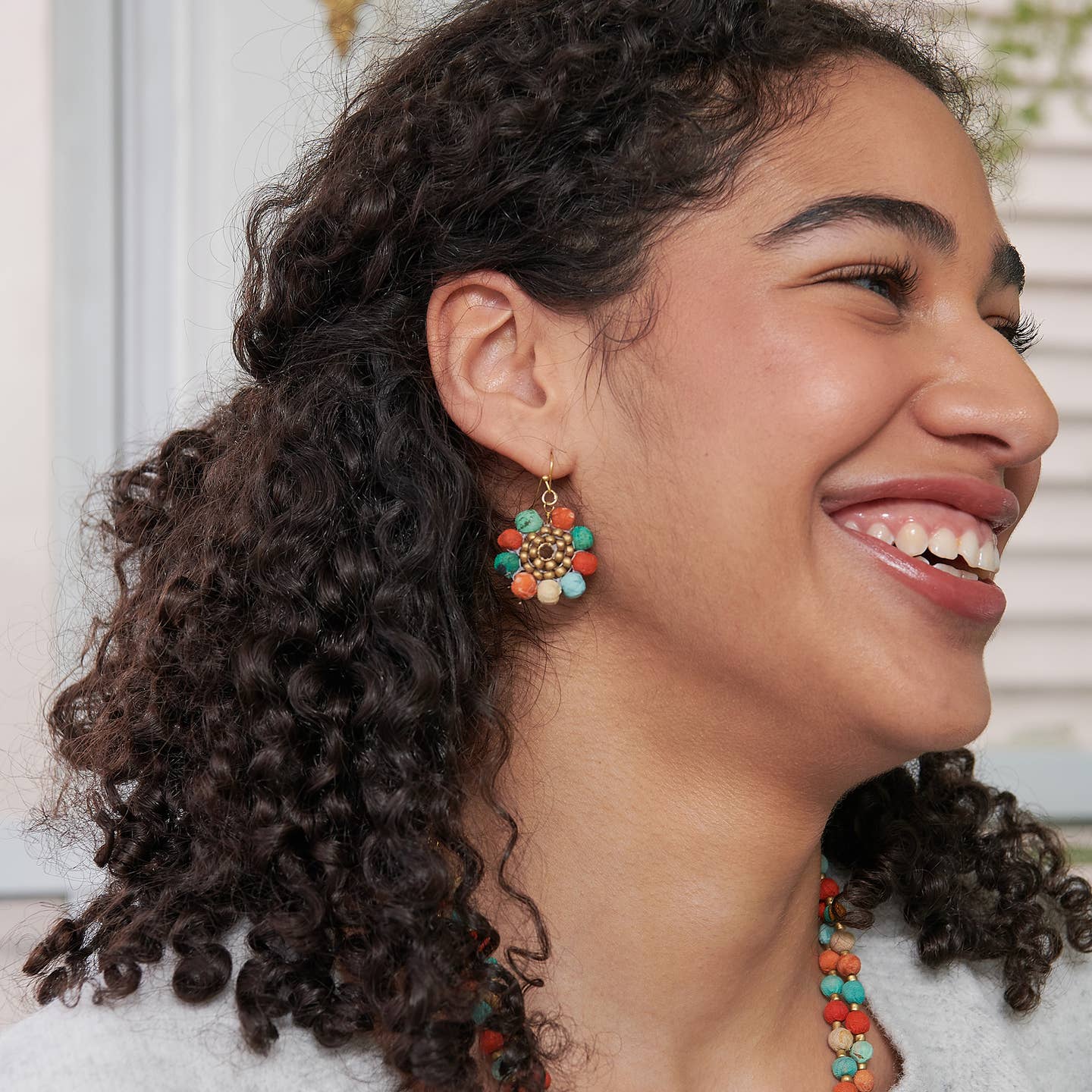 World Finds Kantha Capri Sunflower Earrings