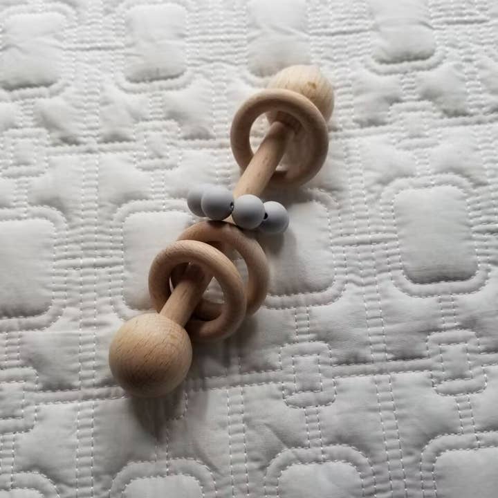 Silicone Wood Teething Rattle Toys - Multiple Colors