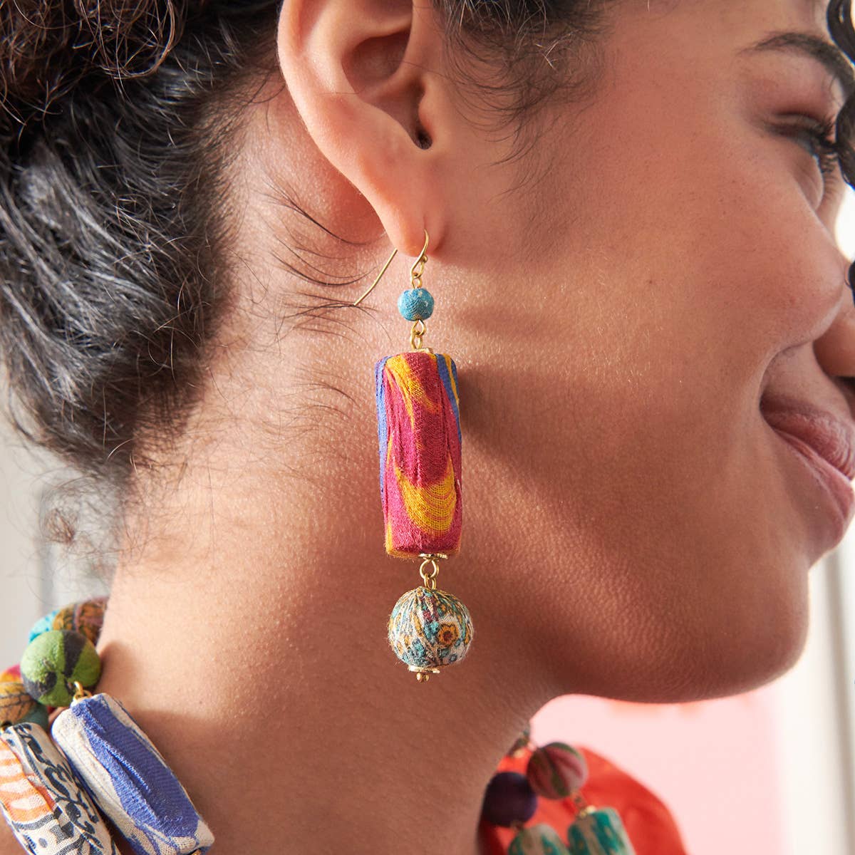 World Finds Cylindrical Kantha Earrings