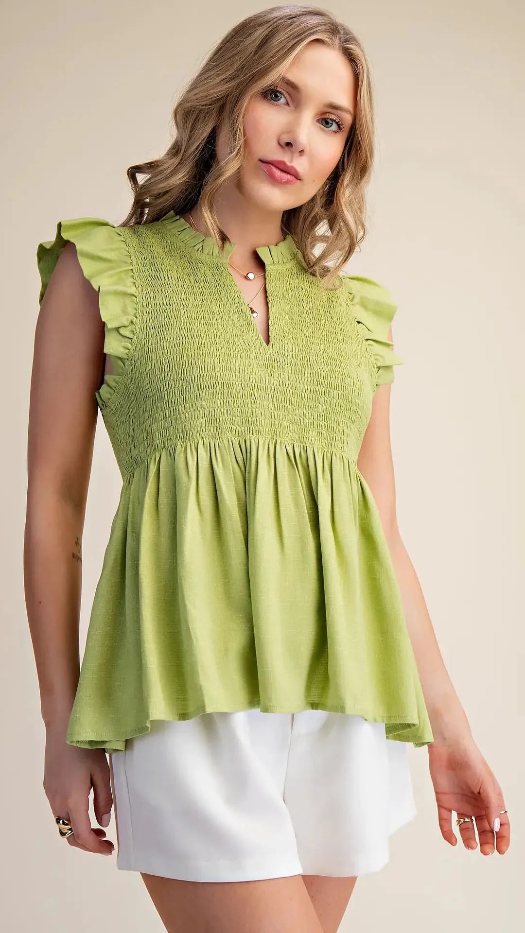 Glam Tanks Flutter Sleeve Smocked Top - Multiple Colors 48015326 Flutter Sleeve Smocked Top - Multiple Colors