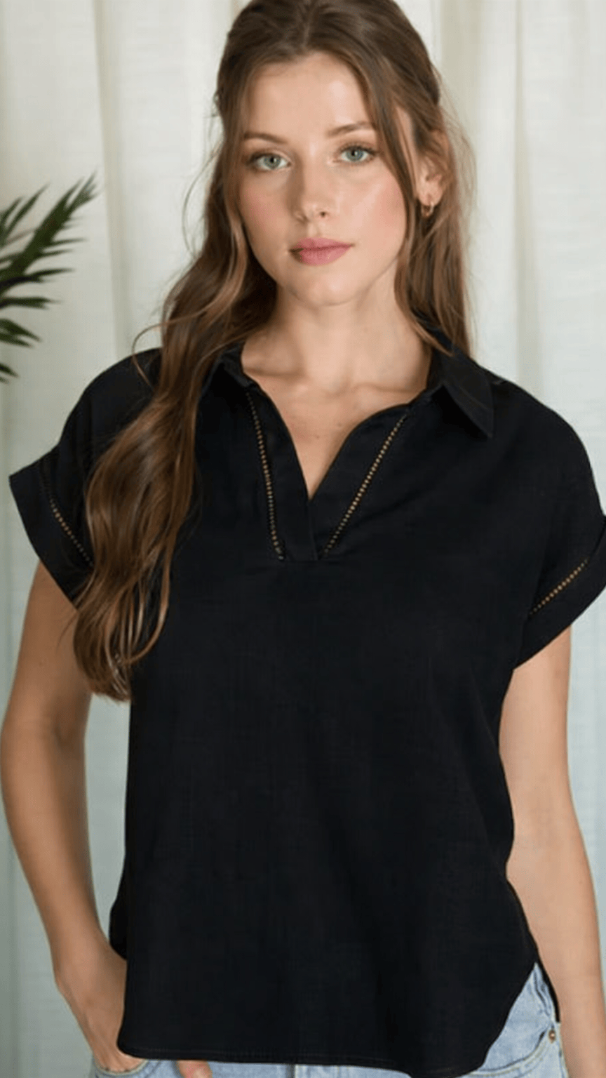 Blu Pepper Tops Collared Lace Detail Top 95307230 Collared Lace Detail Top