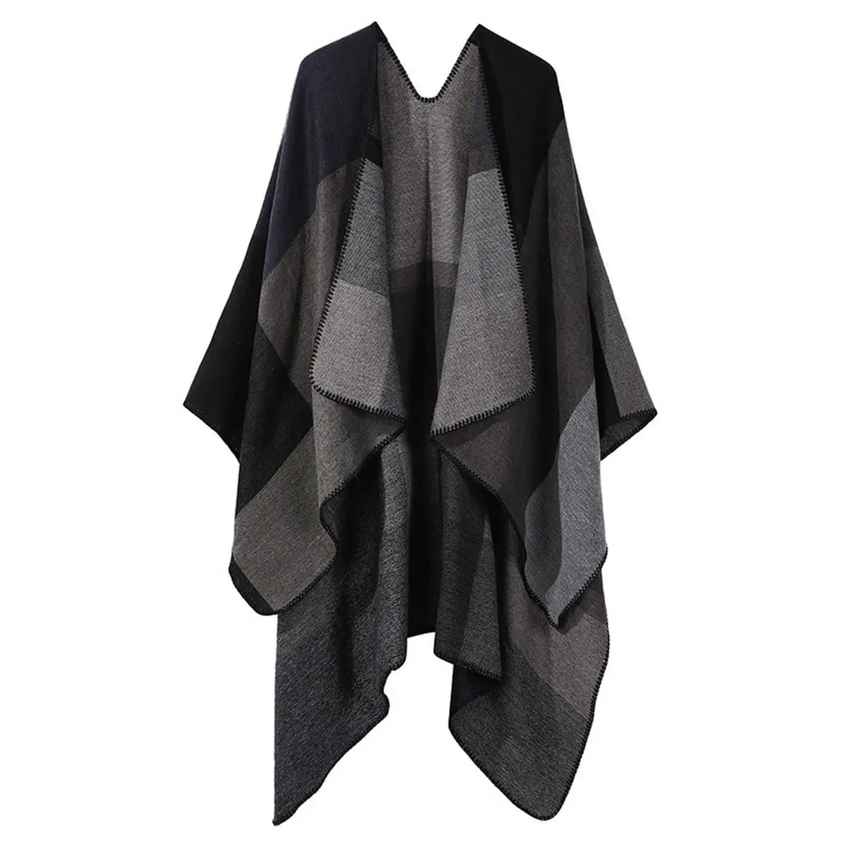 Black and gray checkered poncho on a white background