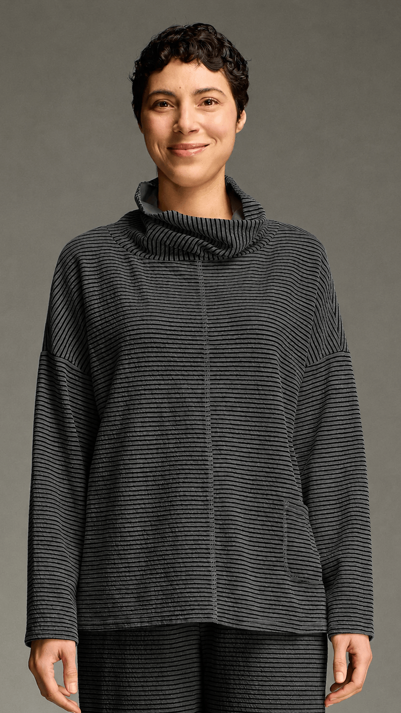 Cut Loose Tops Cut Loose Black Stripe Doublecloth Funnel Pullover - Multiple Colors Cut Loose Black Stripe Doublecloth Funnel Pullover - Multiple Colors