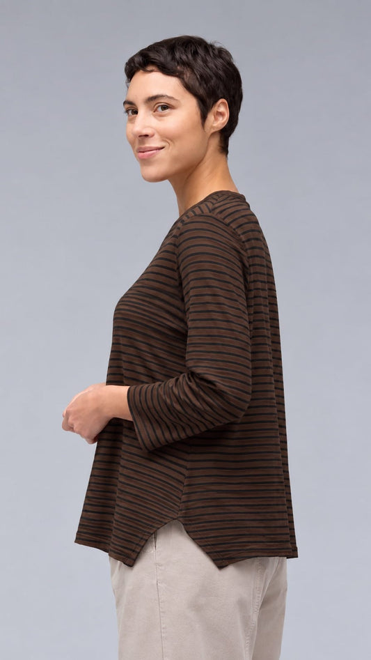 Cut Loose Tops Cut Loose Black Stripe Doublecloth Side Vent Crew Top Cut Loose Black Stripe Doublecloth Side Vent Crew Top