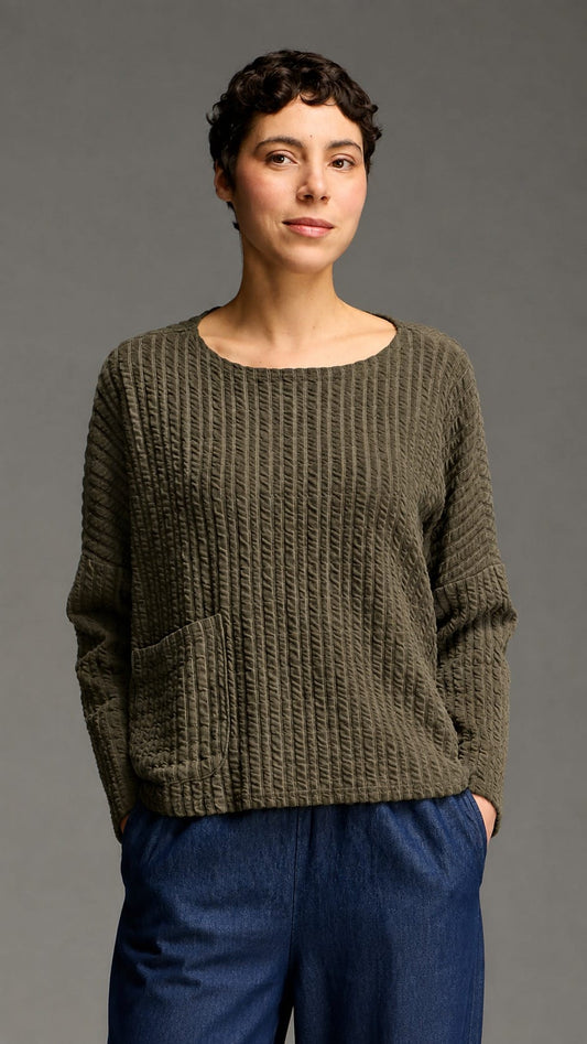 Cut Loose Tops Cut Loose Textured Stripe One Size Pocket Pullover - Multiple Colors Cut Loose Textured Stripe One Size Pocket Pullover - Multiple Colors