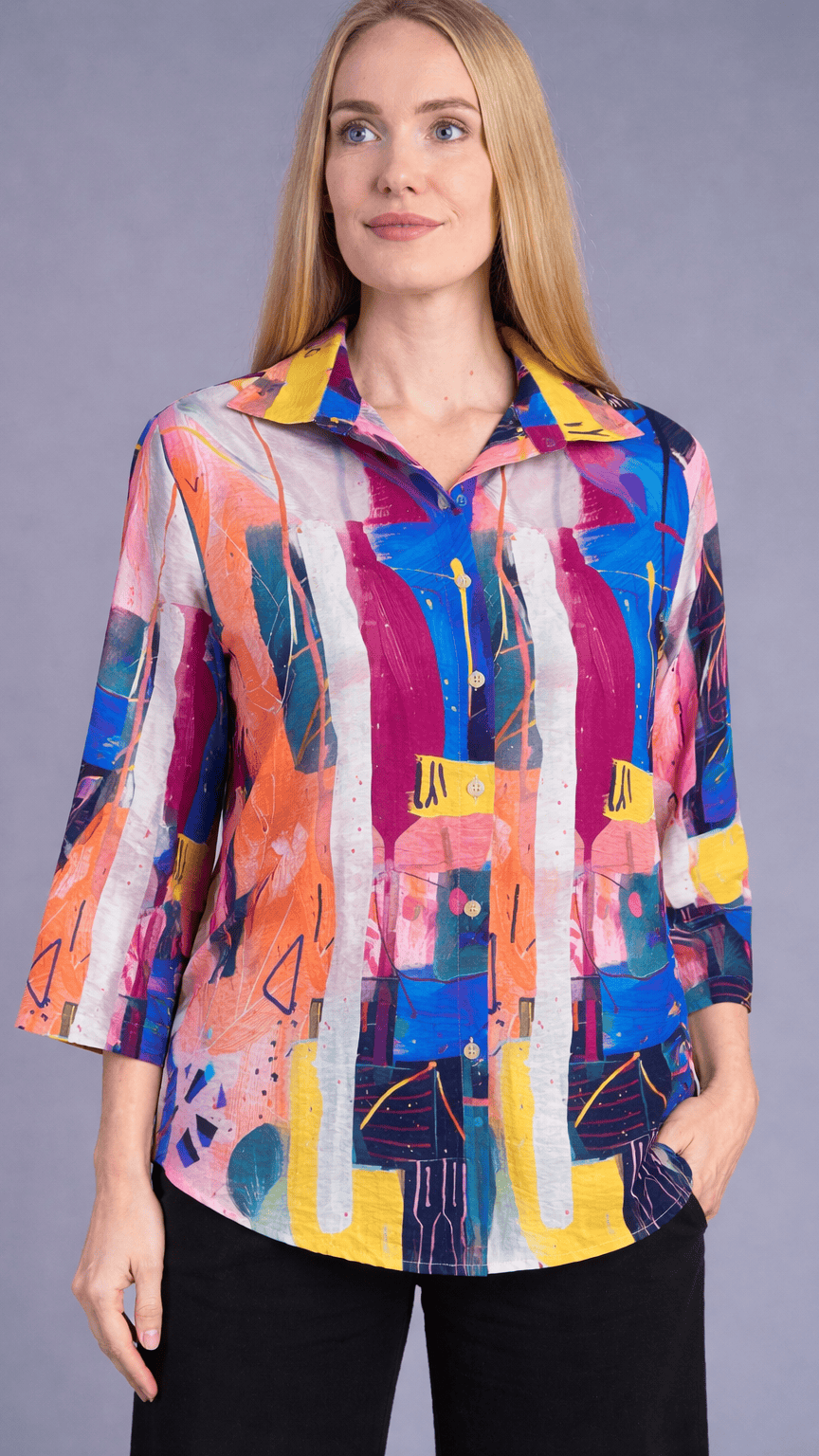 Shana Apparel Blouses Shana Apparel 3 Button Back Pleat Blouse 70122206 Shana Apparel 3 Button Back Pleat Blouse