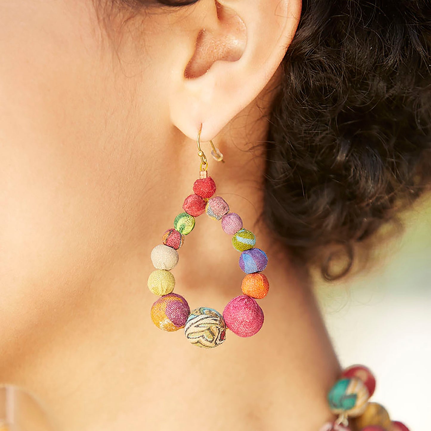 World Finds Kantha Graduated Teardrop Earrings