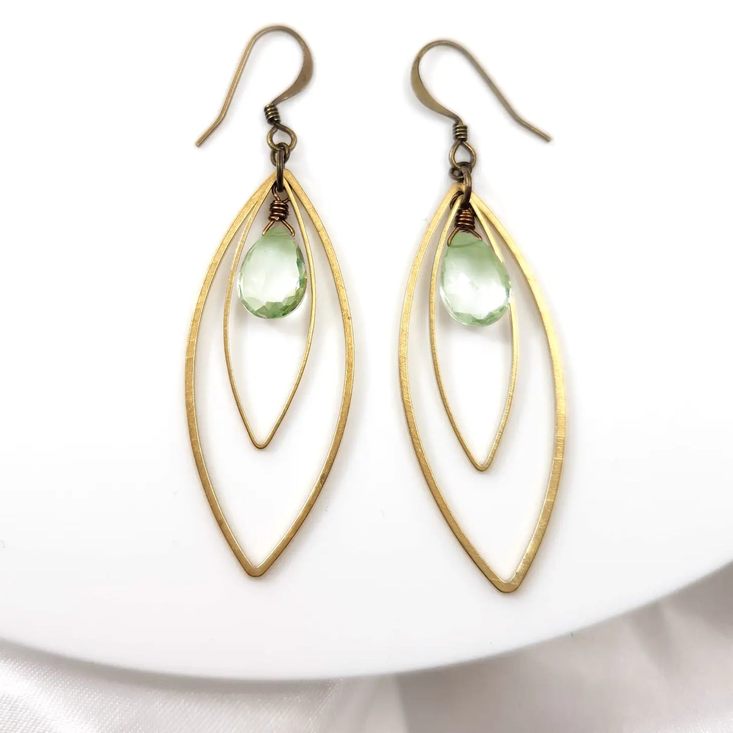 Edgy Petal Green Amethyst Double Marquis Earrings