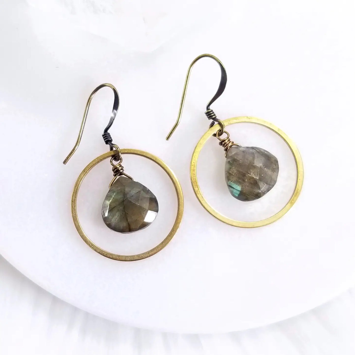 Edgy Petal Labradorite Circle Hoop Earrings
