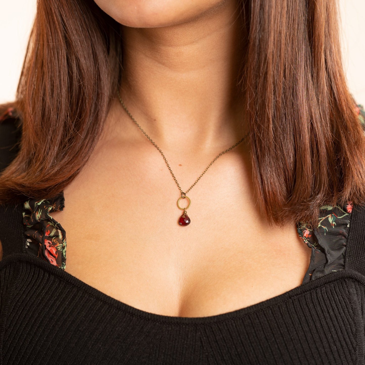 Edgy Petal Garnet Golden Circle Necklace