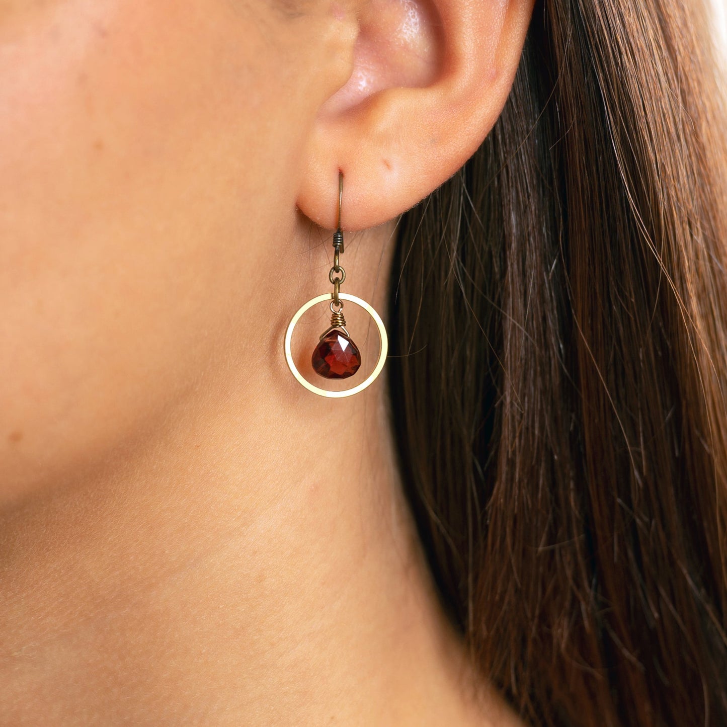 Edgy Petal Garnet Circle Hoop Earrings
