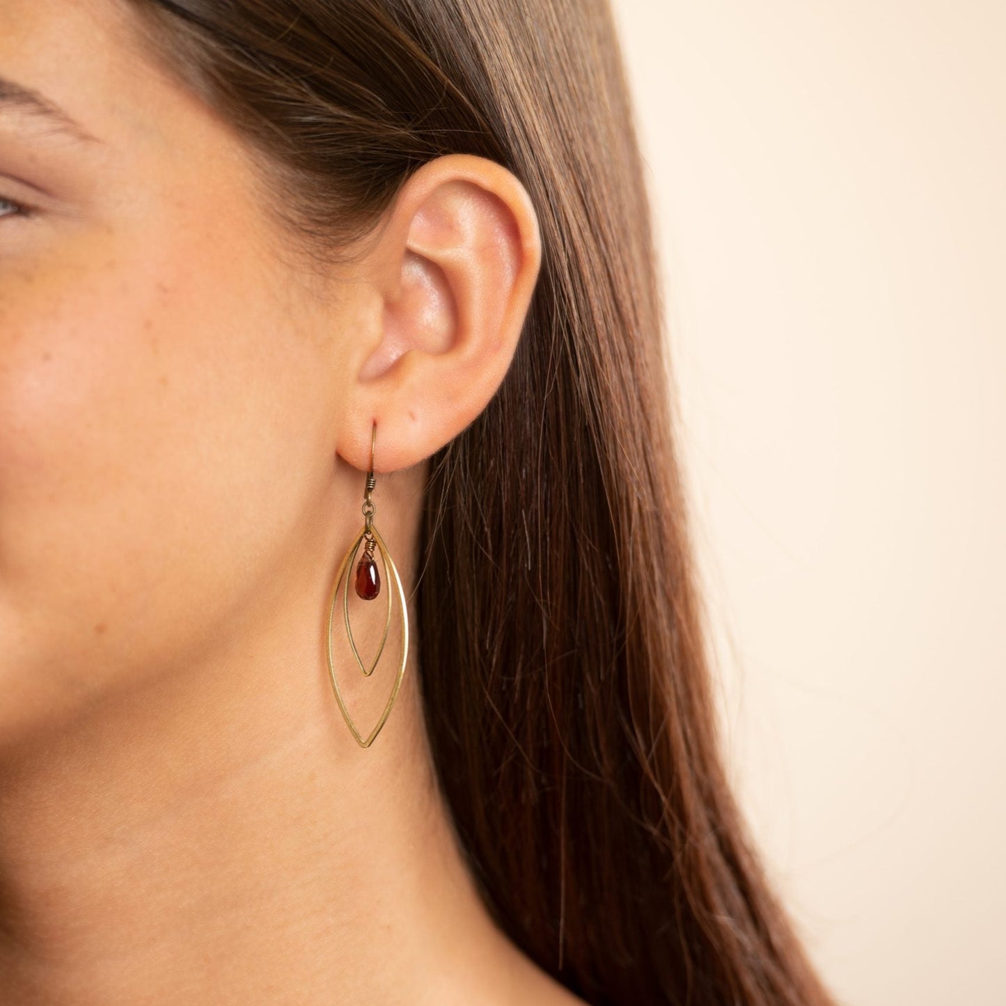 Edgy Petal Garnet Double Marquis Golden Teardrop Earrings