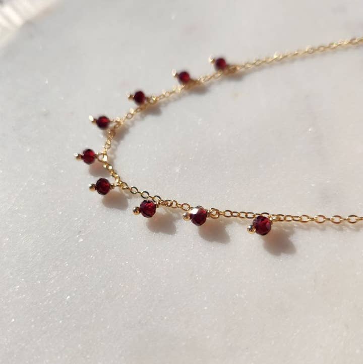 Edgy Petal Necklaces Edgy Petal Garnet Beaded Gold Fringe Necklace Edgy Petal Garnet Beaded Gold Fringe Necklace