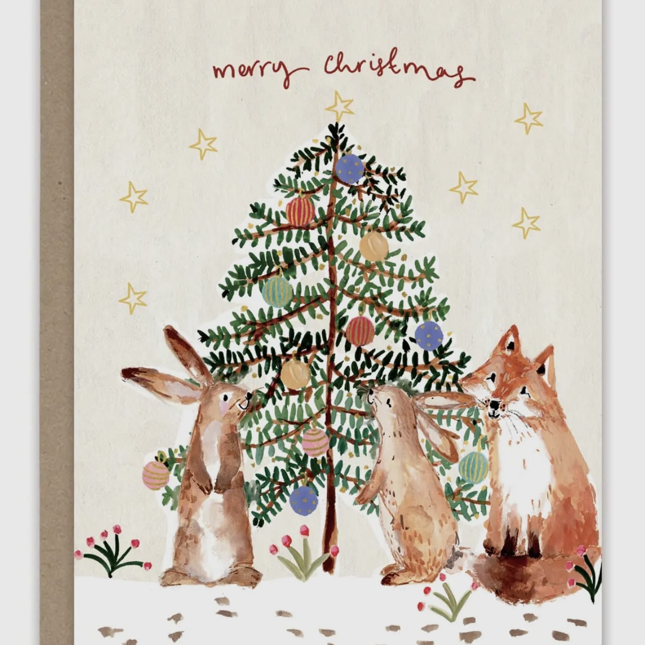 Biely & Shoaf Cards Bunnies & Fox Christmas Tree Holiday Greeting Card 20506078 Bunnies & Fox Christmas Tree Holiday Greeting Card