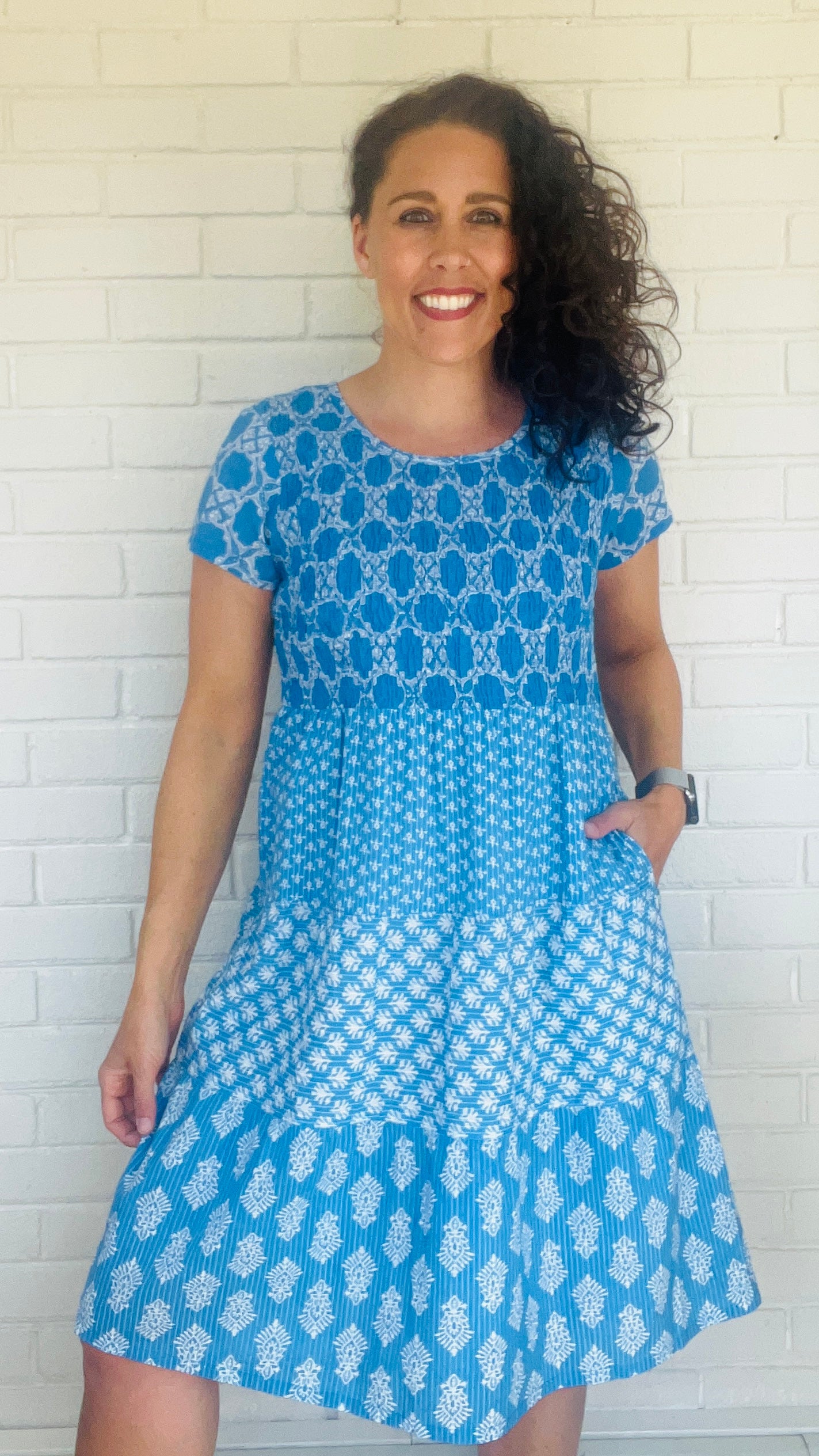 La Cera Smocked Cap Sleeve Tiered Dress