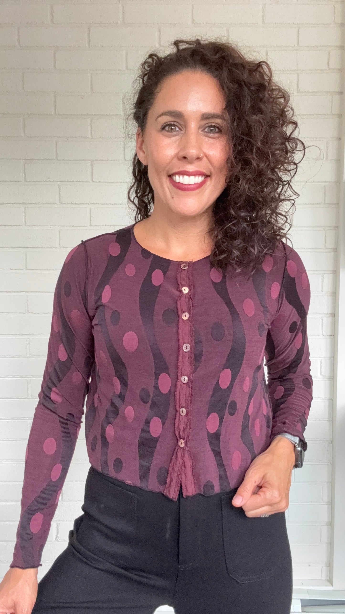 Cut Loose Dot Jacquard Crop Cardigan