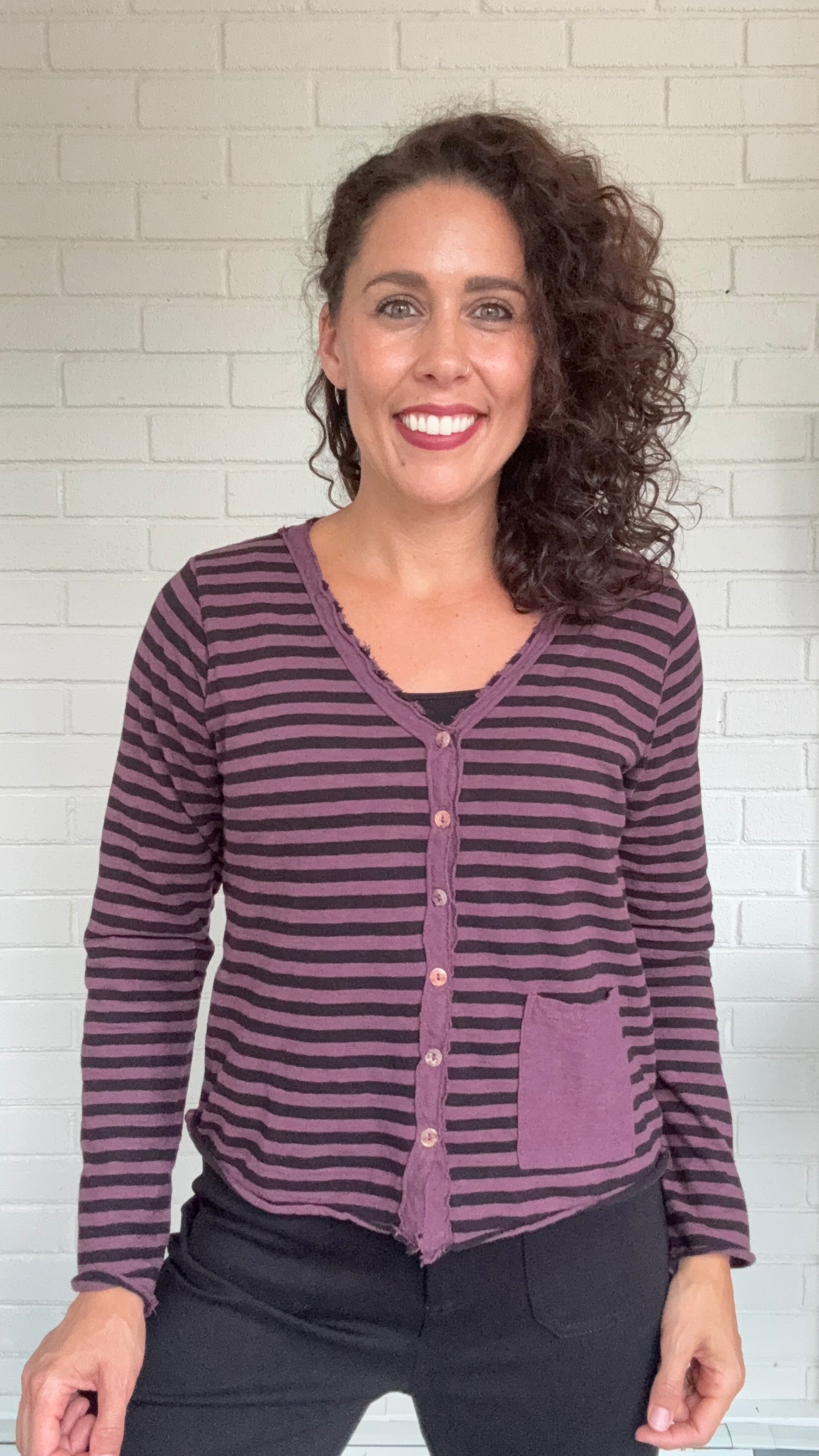 Cut Loose Black Stripe Crop Pocket Cardigan - Multiple Colors