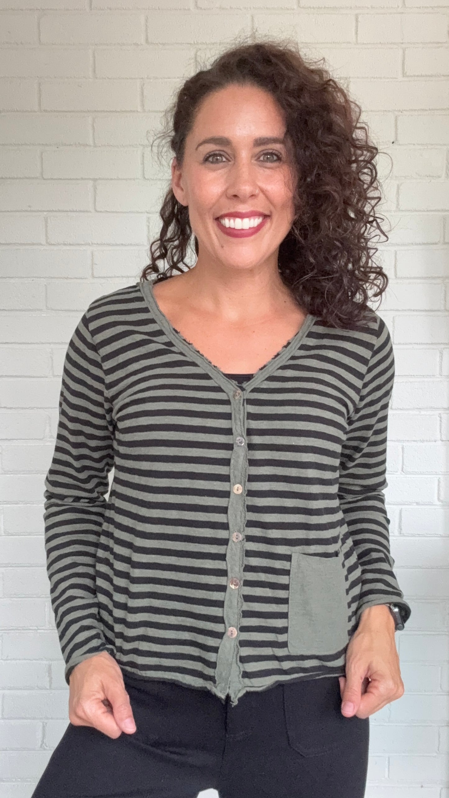 Cut Loose Black Stripe Crop Pocket Cardigan - Multiple Colors