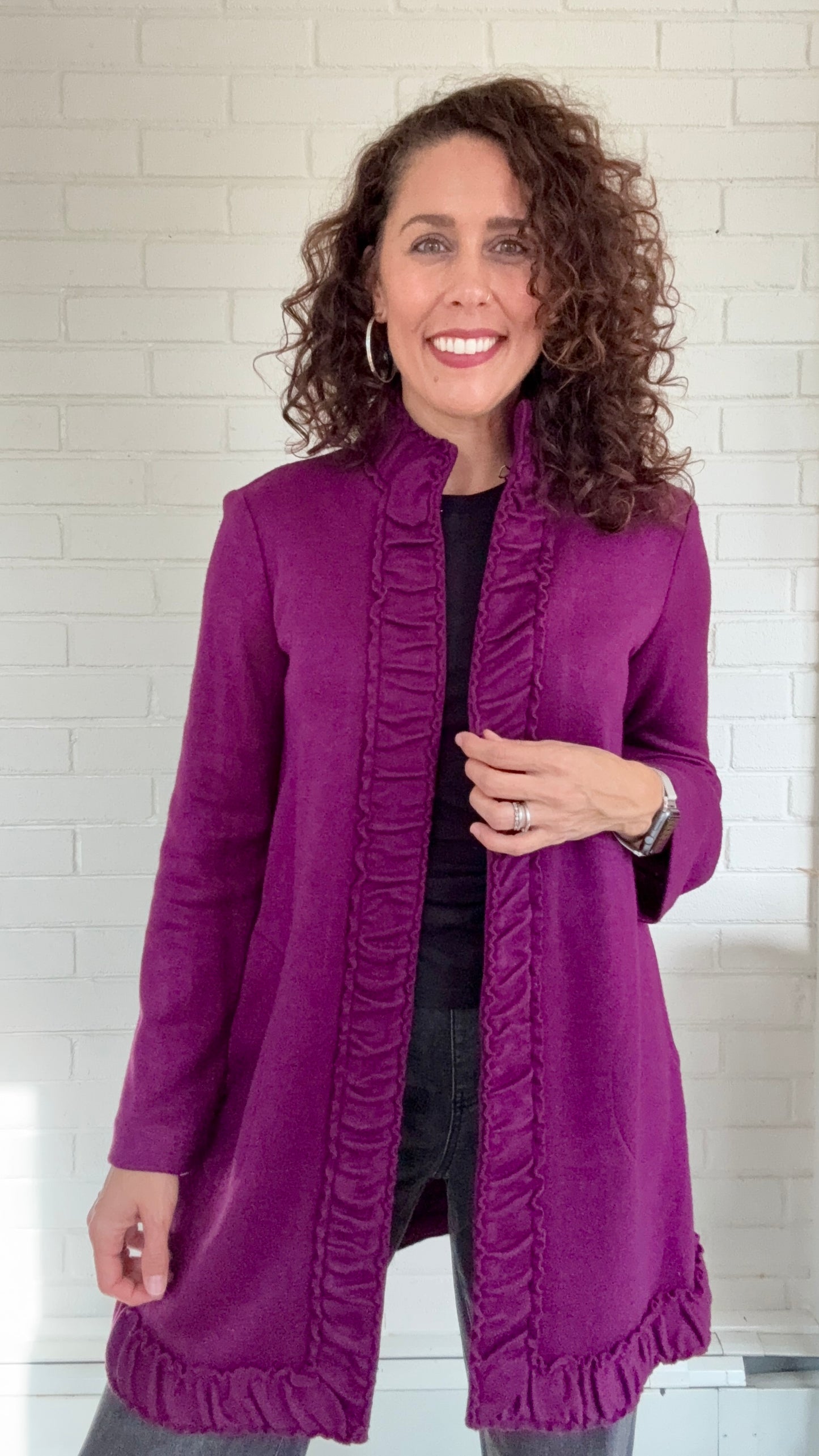 Pure Essence Ruffle Long Coat - Multiple Colors