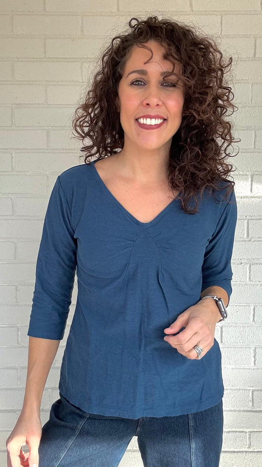 Cut Loose Tees Cut Loose Cotton/Linen 3/4 Sleeve Tuck Front Tee - Multiple Colors 33118942 Cut Loose Cotton/Linen 3/4 Sleeve Tuck Front Tee - Multiple Colors