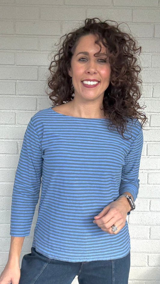 Cut Loose Tees Cut Loose Cotton/Linen Grey Stripe Boatneck Tee - Multiple Colors 71744478 Cut Loose Cotton/Linen Grey Stripe Boatneck Tee - Multiple Colors