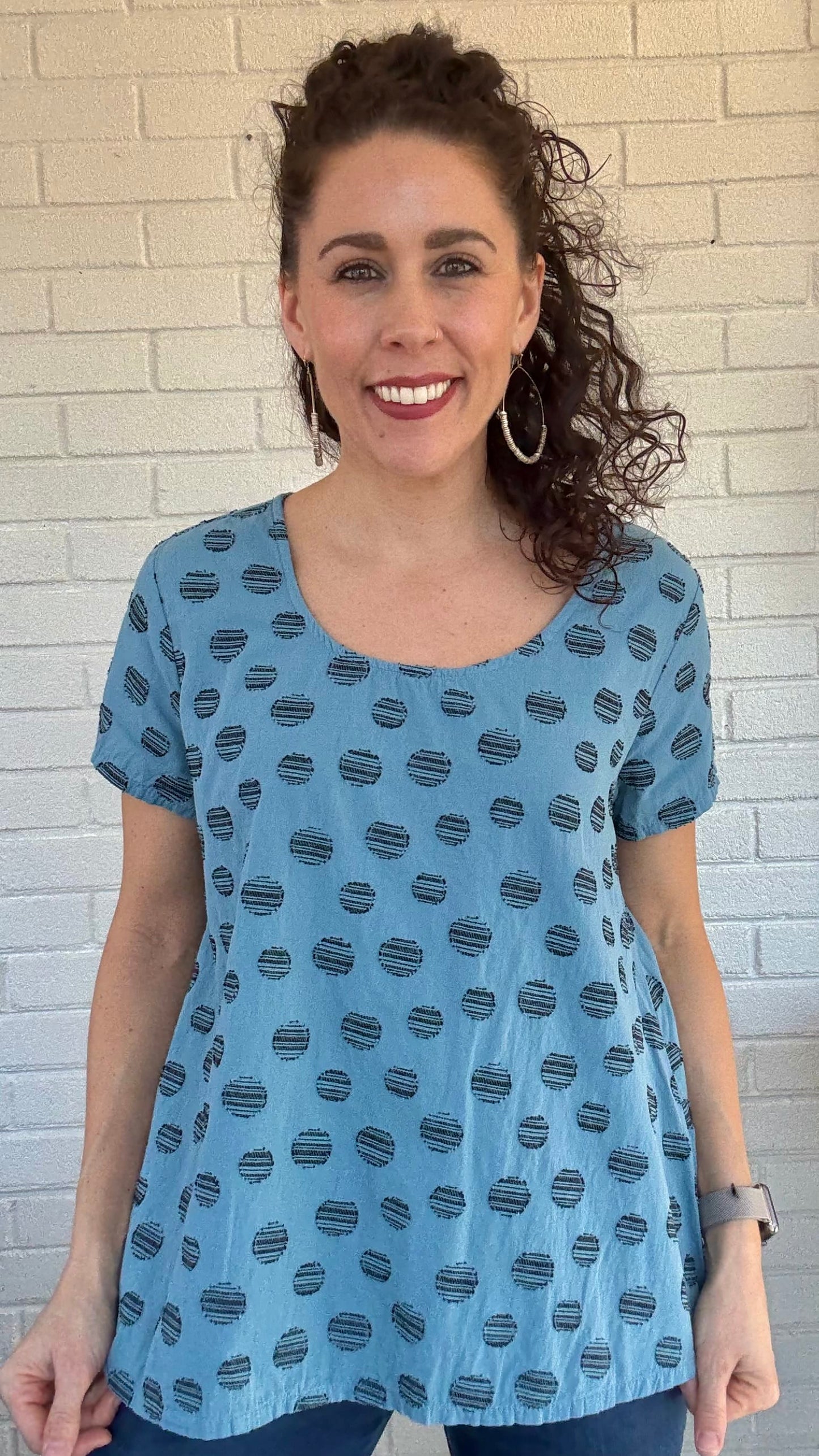 Cotton Lani Tees Cotton Lani Woven Dot Scoop Neck Tee - Multiple Colors 41216734 Cotton Lani Woven Dot Scoop Neck Tee - Multiple Colors