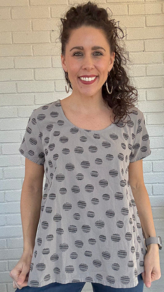 Cotton Lani Tees Cotton Lani Woven Dot Scoop Neck Tee - Multiple Colors 41249502 Cotton Lani Woven Dot Scoop Neck Tee - Multiple Colors