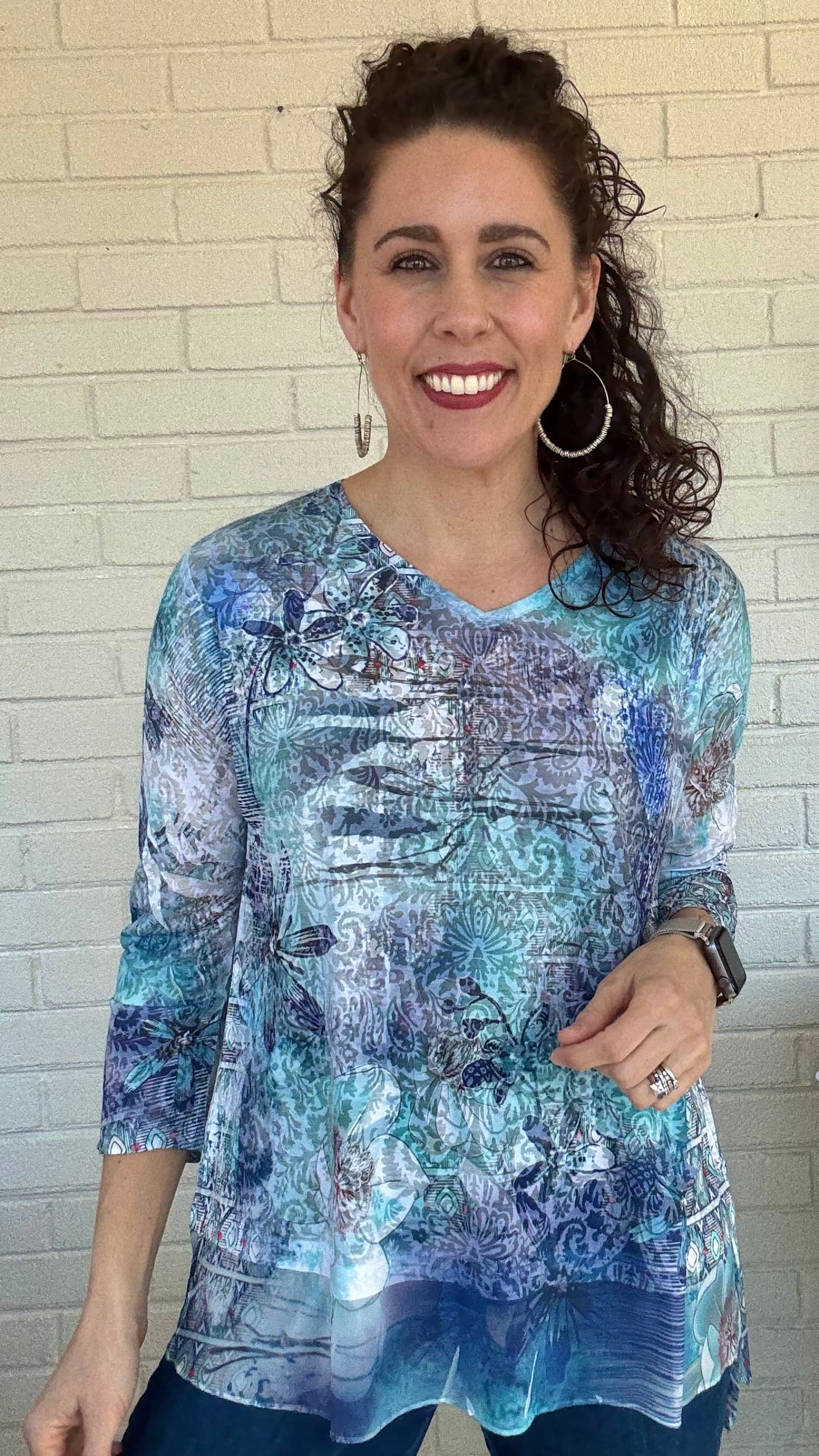 Katharina Marie Tees Katharina Marie Burnout Tunic w/ Mesh Hem 31859934 Katharina Marie Burnout Tunic w/ Mesh Hem