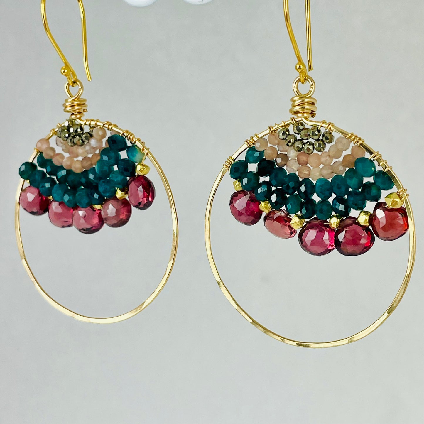 Alicia Van Fleteren Garnet, Pyrite & Chocolate Moonstone Hoop Earring